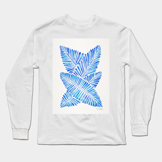 Blue Banana Leaves Long Sleeve T-Shirt by CatCoq